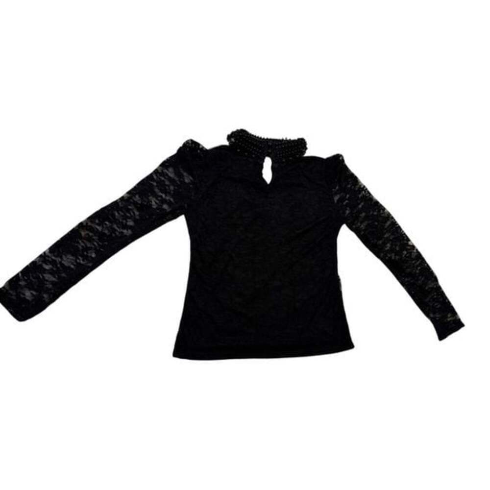 Elegant Black Lace Long Sleeve Blouse - Picture 3 of 14